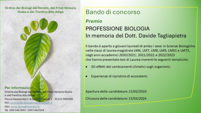 Bando di concorso: “Professione Biologia” in memoria del Dott. Davide Tagliapietra